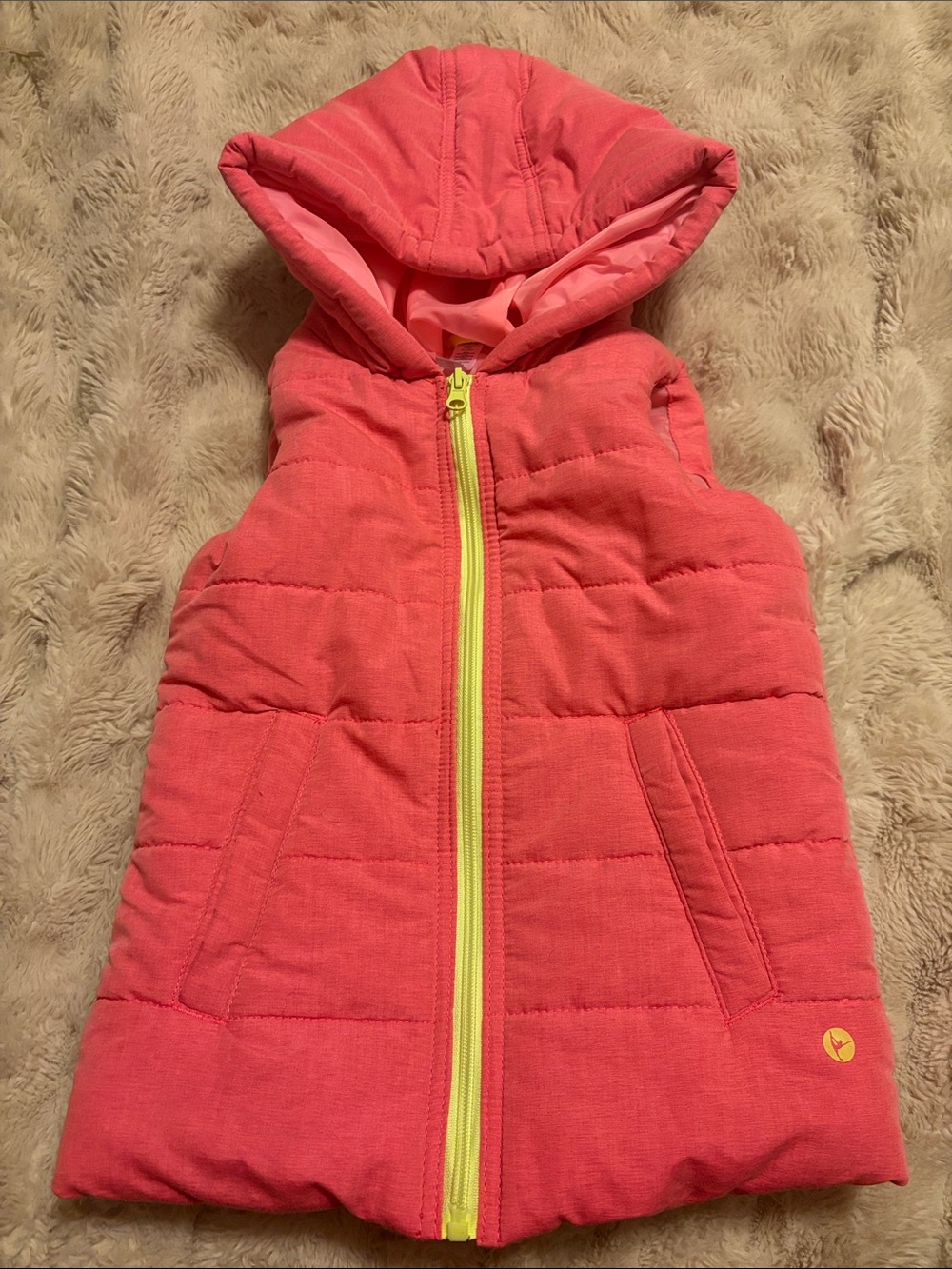 90 Degree By Reflex Girls Coral Hooded Puffer Vest with Yellow Zip